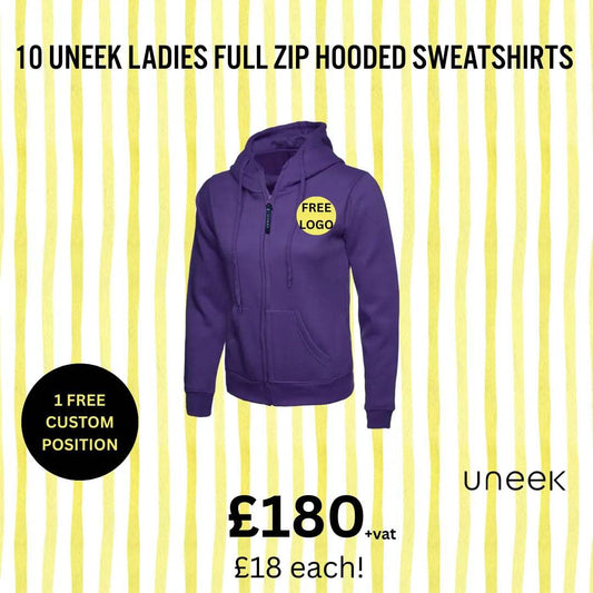 10 Uneek Ladies Full Zip Hooded Sweatshirts Ultimate Workwear